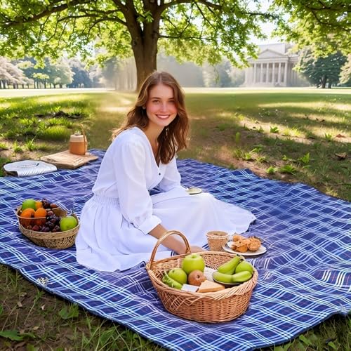 Wind Tour Waterproof Picnic Blanket with Carry Strap - Foldable Sandproof Outdoor Mat for Camping, Beach, Park - 59" x 7...