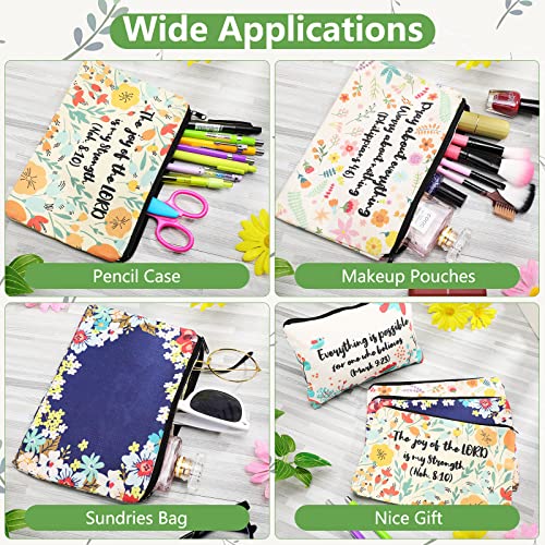 Outus 4 Pieces Inspirational Bible Verse Pencil Pouch Christian Pencil Case Scripture Canvas Makeup Bags for Students Offi...