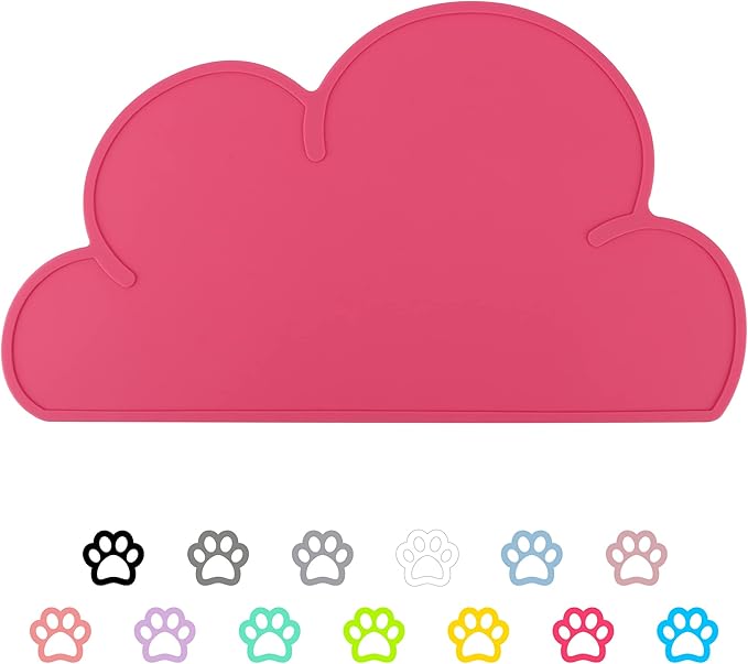 DesignSter Pet Food Mats–Dog Cat Feeding Mat Top Grade Cloud Silicone Pad Anti-Slip Waterproof Anti-Slip Bowl Placemat (Ruby)