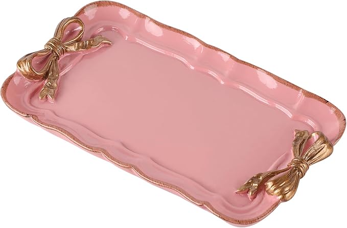 IBWell Resin Aesthetic Room Décor Pink Jewelry Tray Cute Home Decor Aesthetic Trays for Decor Girly Room Décor