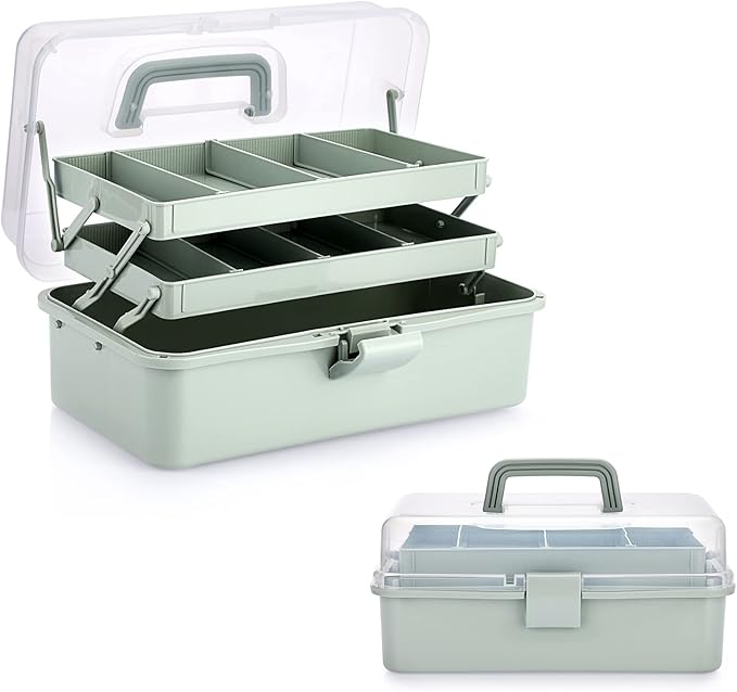 BTSKY 3-Layer Plastic Dividing Storage Box Craft Organizer and Storage with Adjustable Spacers Portable Handled Art Supply...