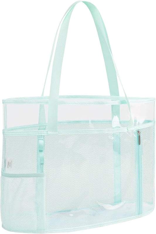 TINYAT Beach Tote Bag for Women Large Capacity - Waterproof Sandproof 6 Pockets with Zipper Gym Travel Shopping Handbag