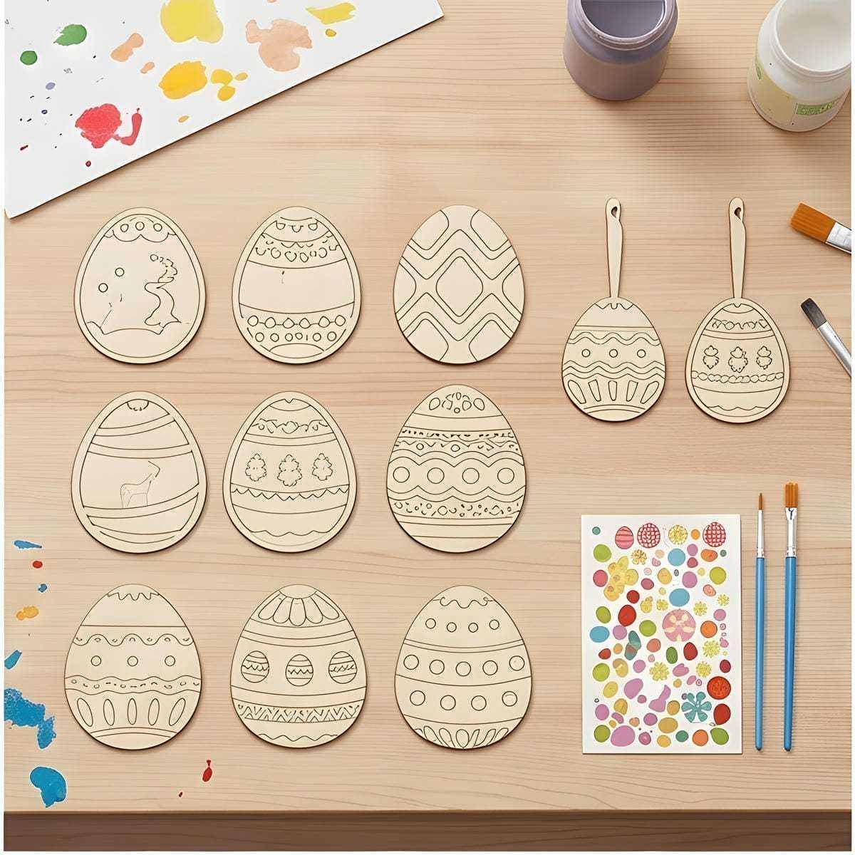 Craft Kit With Wood Shavings, A Paintbrush, String, And Stones; DIY Creative Kit For Decorations And Crafts—party Accessory Set