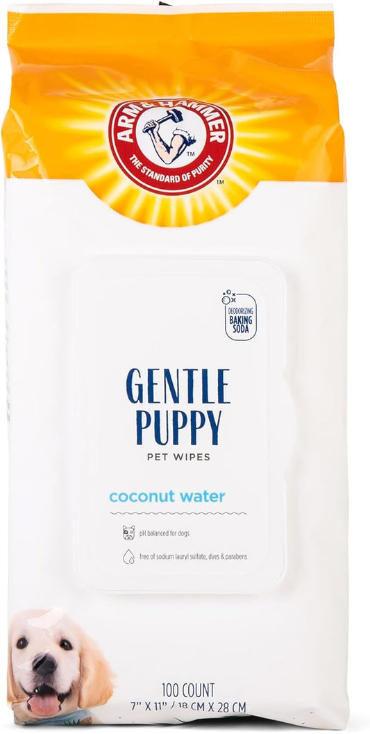 Arm & Hammer Dog Grooming Wipes, Deodorizing Dog Cleaning Wipes with Coconut Water, Gentle for Dogs and Puppies, Paraben a...