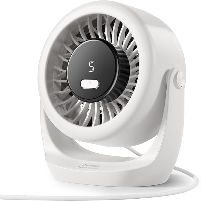 Diveblues USB Desk Turbo Fan, Ultra-Quiet Mini Desk Fan, Powerful Wind, LED Display, 5 Speed, 360° Rotating Small Portable...