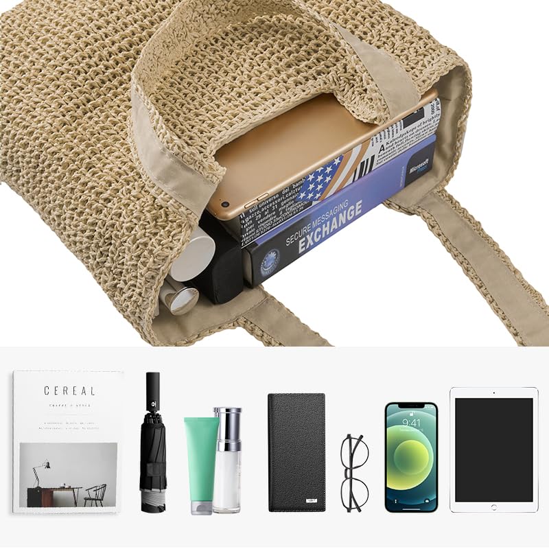 COZYOFFI Straw Beach Tote Bag: Large Summer Boho Woven Bags - Rattan Handmade Shoulder Handbags for Women