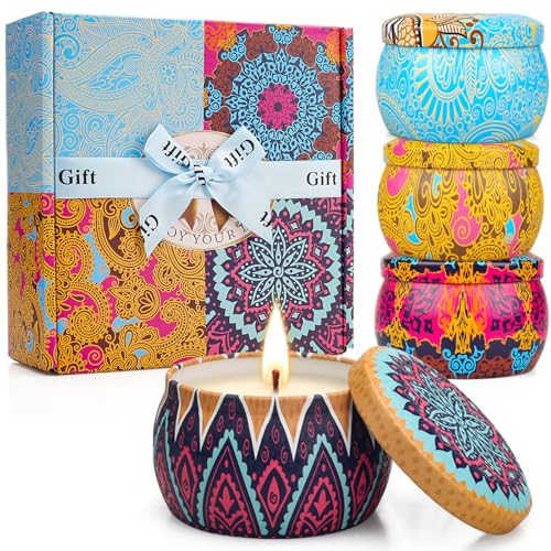Scented Candle Gift Set - 4 Pack Long-Lasting Scented Soy Wax Candles with Fig, Lemon, Spring & Lavender, Aromatherapy Can...