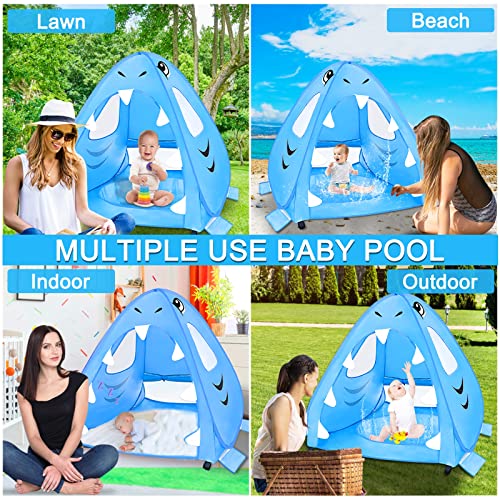 [ Extra High ] Shark Baby Beach Tent with Pool, Pop Up Kiddie Pool Tents Baby Beach Essentials UPF 50+ UV Protection 4 San...