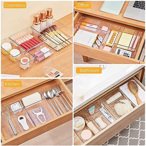 SMARTAKE 13-Piece Drawer Organizers with Non-Slip Silicone Pads, 5-Size Desk Bathroom Drawer Organizer Trays Storage Tray ...
