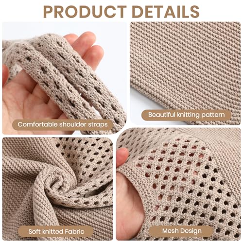 SUOSDEY Crochet Mesh Beach Tote Bag, Knit Summer Vacation Aesthetic Boho Tote Bag for Women