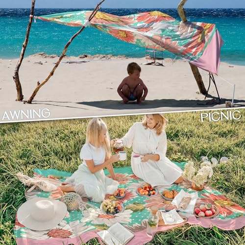 BYDOLL Beach Blanket Waterproof Sandproof 78''×81'' Suits1-4 Adults Compact Lightweight Oversized Sand-Free Blanket Large ...