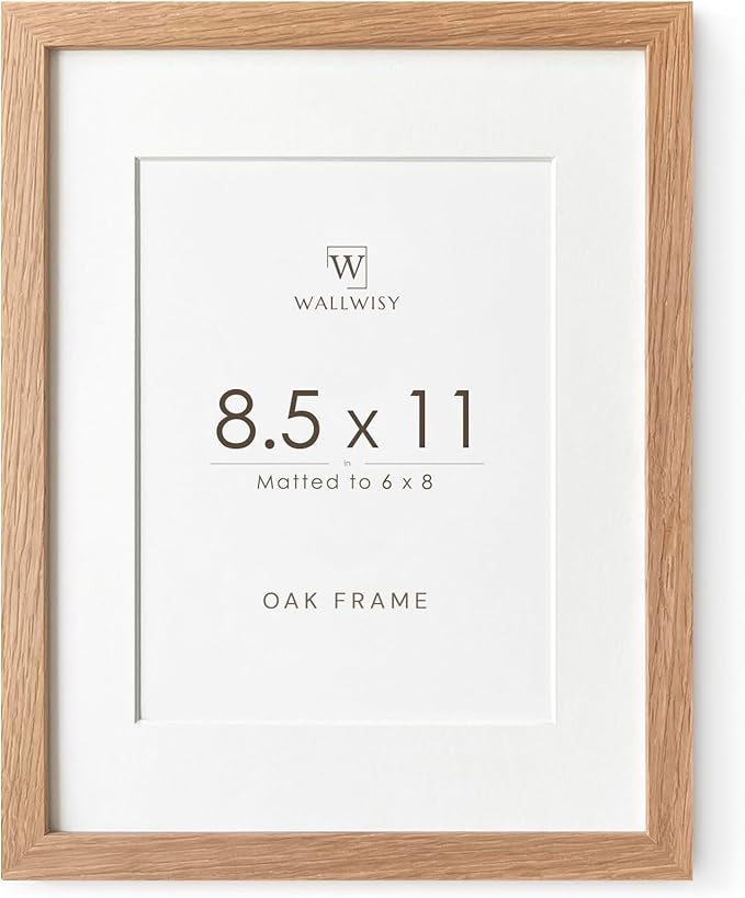 wallwisy 8.5x11 Picture Frame, Solid Oak Wood 8.5 by 11 Picture Frame with Mat to 6x8(Openning Size is 5.5x7.5), 11x8.5 Na...