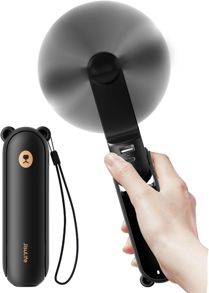 JISULIFE Handheld Fan with 4500 mAh Powerbank Max 37 Hours Runtime, Pocket Portable Battery Operated or USB Powered Foldin...