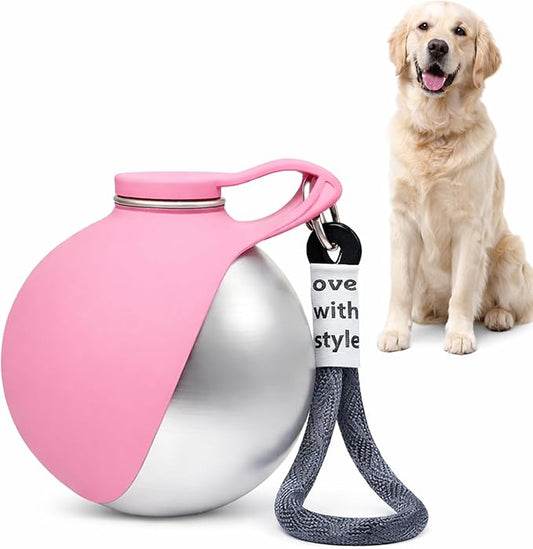 Foldable Pet Water Bottle, Portable Leak Proof Dog Water Bottle with Silicone Drinking Bowl, 304 Stainless Steel Travel Wa...