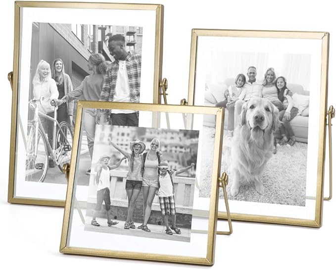 AceList Set of 3 Glass Photo Frame Collection Simple Metal Geometric Picture Frame with Glass Cover Includes 4"" x 4"", ...