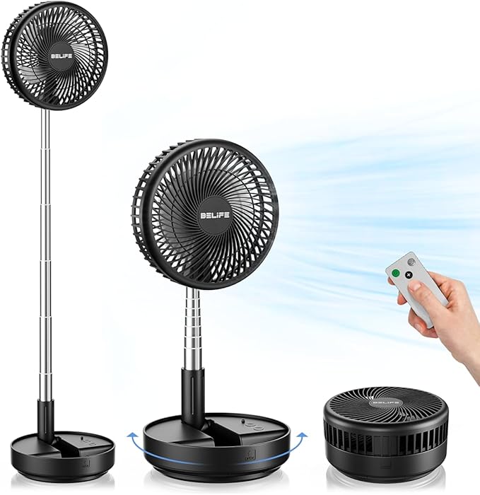 Belife X8 Portable Fan, 7200mAh Battery Powered Rechargeable, Oscillating USB Desk Floor Fan with Remote, Foldable Telesco...