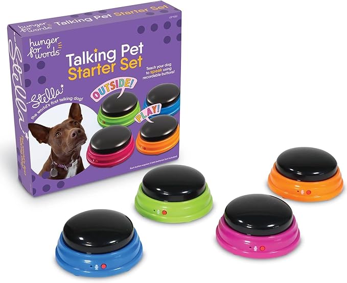 Hunger for Words Talking Buttons Starter Set - Recordable Buttons to Teach Your Dog to Communicate, Dog Training Games, Pl...