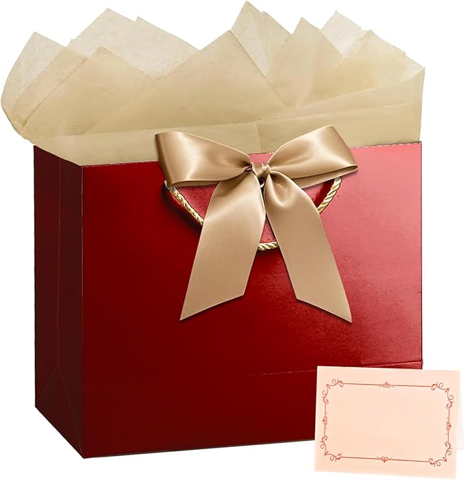 PrintGuru 13” Large Red Gift Bag with Handles, Mother’s Day Gift Bag, Birthday Gift Bag with Tissue Paper and Greeting Car...