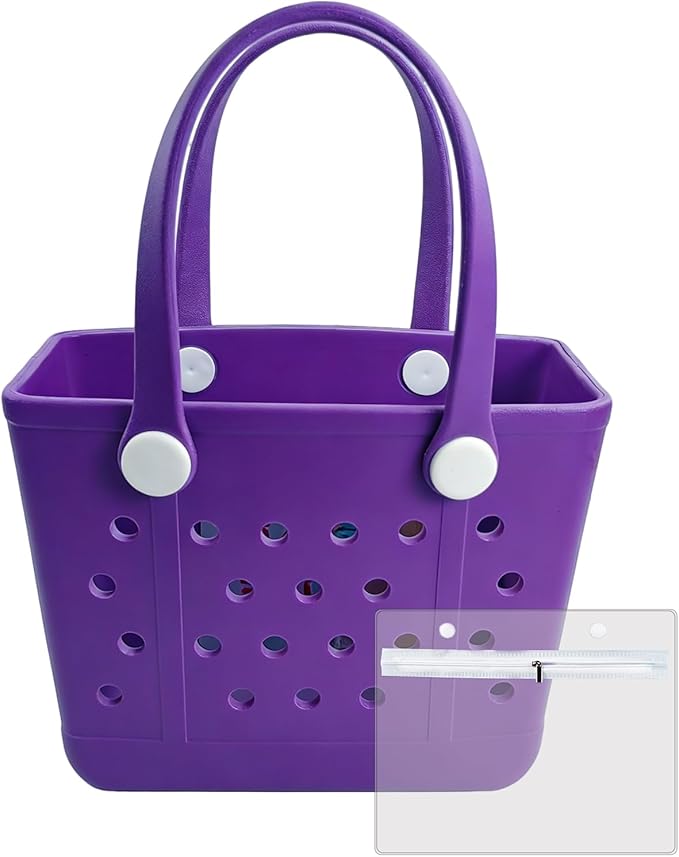 Juyeesm Small Rubber Beach Bags for Kids, Waterproof Sandproof Rubber Tote Bags Pool Bag for Travel, Boat, Sport