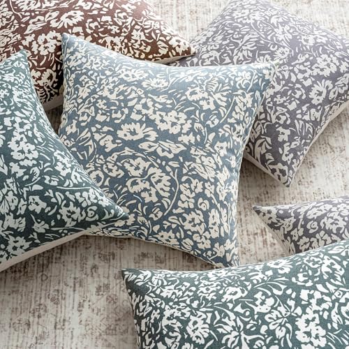 MIULEE Floral Pillow Covers Decorative Throw Pillow Covers 18x18 Pack of 2 Modern Linen Cushion Covers Farmhouse Neutral P...