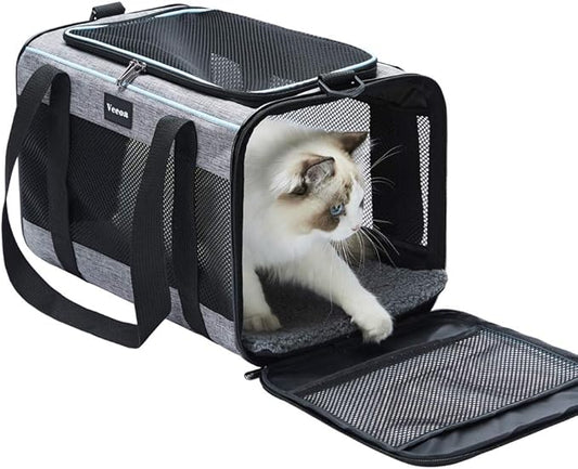 Vceoa 17.5x11x11 Inches Cat, Dog Carrier for Pets Up to 16 Lbs, Soft-Sided Cat Bag Animal Carriers Travel Puppy Carry As a...