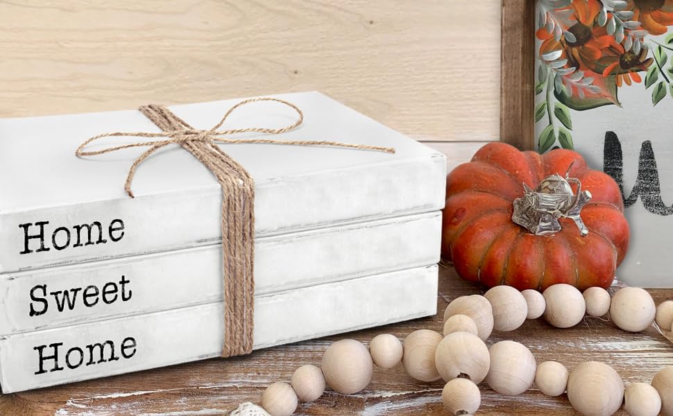 TenXVI Designs Home Sweet Home Sign Decorative Books - Set of 3 White Rustic Blank Books with Real Pages for Coffee Table ...