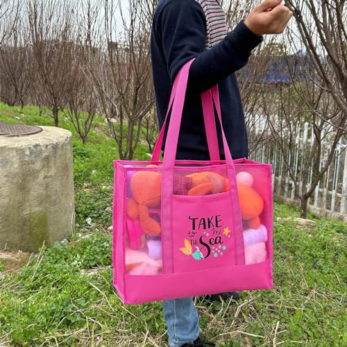hsmyank Reusable Large Beach Bags With 2 Pockets & Zipper, Lightweight Beach Tote for Poolside, Trip/swim