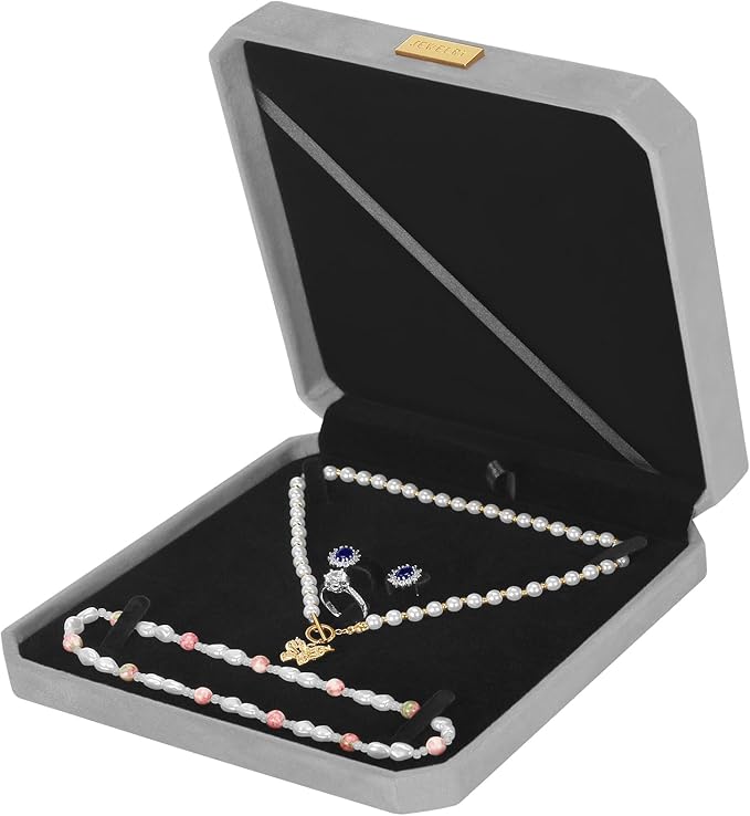LETURE Large Jewelry Set Gift Box, Velvet Octagonal Necklace Ring Earring Pearl Storage Holder Boxes for Wedding Anniversa...