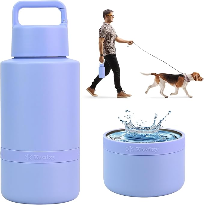 KEWIXY Insulated Dog Water Bottle with Travel Bowl, Dog Lover Gift, Portable Water Bottle Dispenser, Accessories for Car, ...