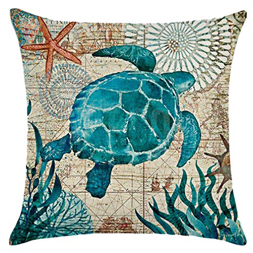 ULOVE LOVE YOURSELF Sea Turtle Throw Pillow Case Mediterranean Style Sea Theme Decorative Square Cotton Linen Cushion Cove...