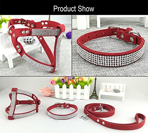 Newtensina Dog Collar & Harness & Lead Sets Fashion Dog Collar Diamante with Harness & Leashes Comfortable Soft Collar Har...
