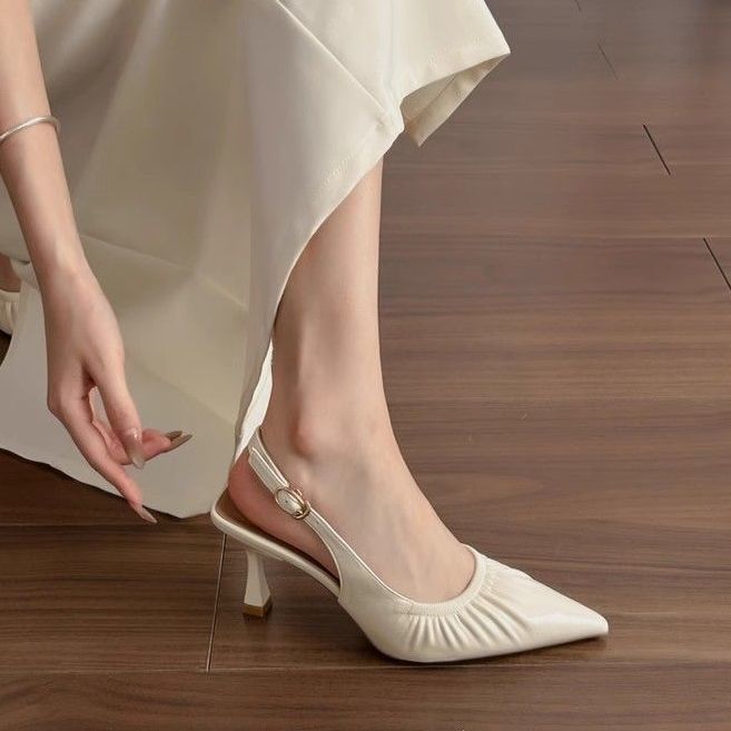 New Elegant Pointed Toe Closed Toe Cutout Slingback Thin Strap High Heels, Unique Back Strap Sandals For Women