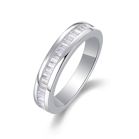 The Beauty Of Overlap - A Wedding Ring Set With Top-quality Square Moissanite S925 Silver And Platinum-plated Diamond Can Be Inspected With A Diamond Pen