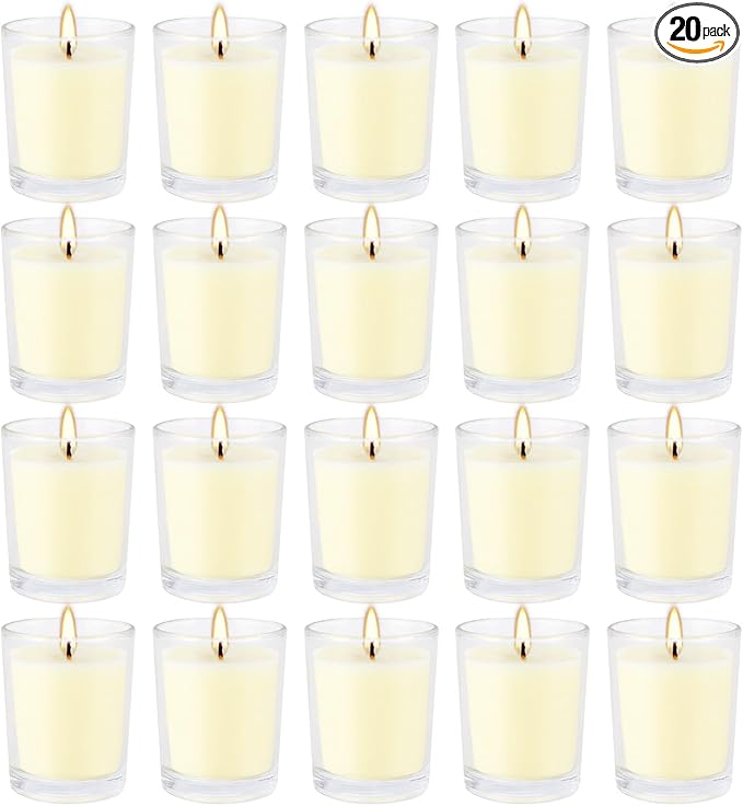 Set of 20 x 2.0 oz Votive Citronella Candles in Glass Cup Decorative Candle Yellow Citronella Tea Lights Indoor Outdoor Pa...