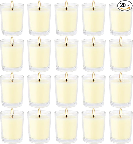 Set of 20 x 2.0 oz Votive Citronella Candles in Glass Cup Decorative Candle Yellow Citronella Tea Lights Indoor Outdoor Pa...