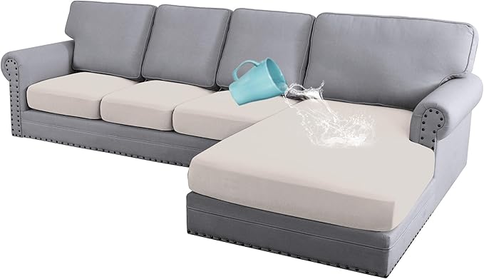 H.VERSAILTEX 100% Waterproof Seat Cushion Covers Sectional Couch Covers 4 Pieces Sofa Cushion Covers L Shape Cushion Chais...