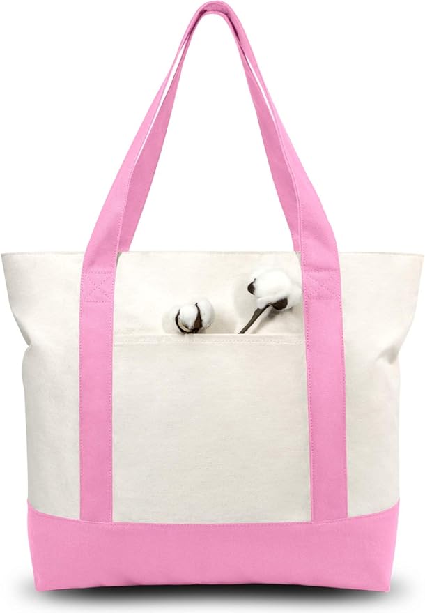 TOPDesign 1-Pack Canvas Tote Bag with an External Pocket, Reusable Grocery Shopping Bag, Top Zipper Closure, Daily Essenti...