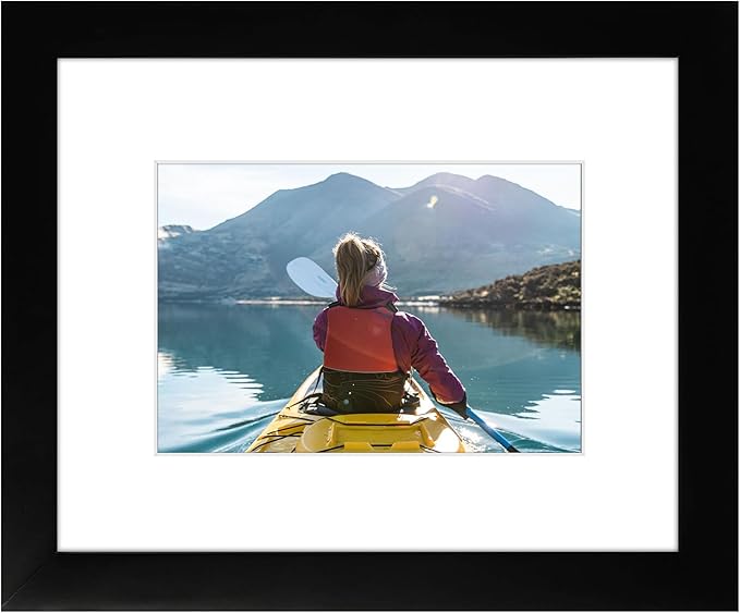 Golden State Art, 8x10 Black Photo Frame - Wood, Real Glass, and White Mat Display for 5x7 Picture (Table-Top or Wall Disp...