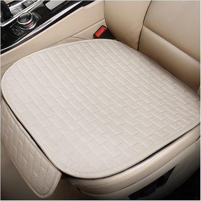 MUQIDA Car Seat Cover for Front Seats, Comfortable Linen Seats Cushion Pad Mat with Storage Pockets, Anti-Slip Breathable ...