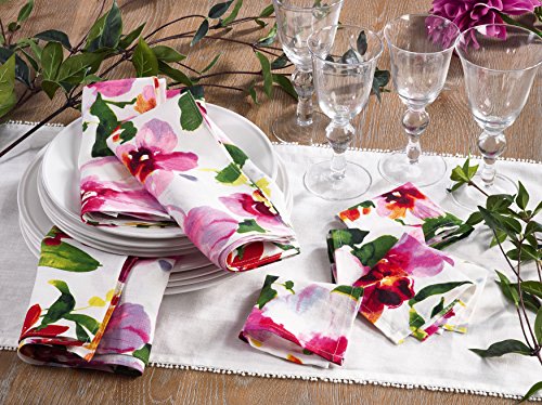 SARO LIFESTYLE Watercolor Floral Design Linen Napkins (Set of 4)
