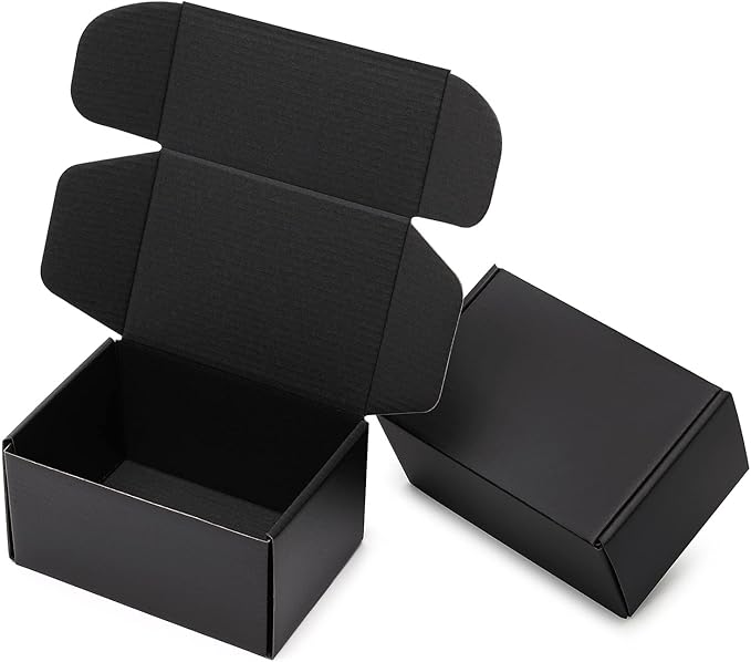 Mcfleet 6x4x3 Small Black Shipping Boxes - 24 Pack Corrugated Cardboard Mailing Box Packaging for Small Business - Tab Loc...