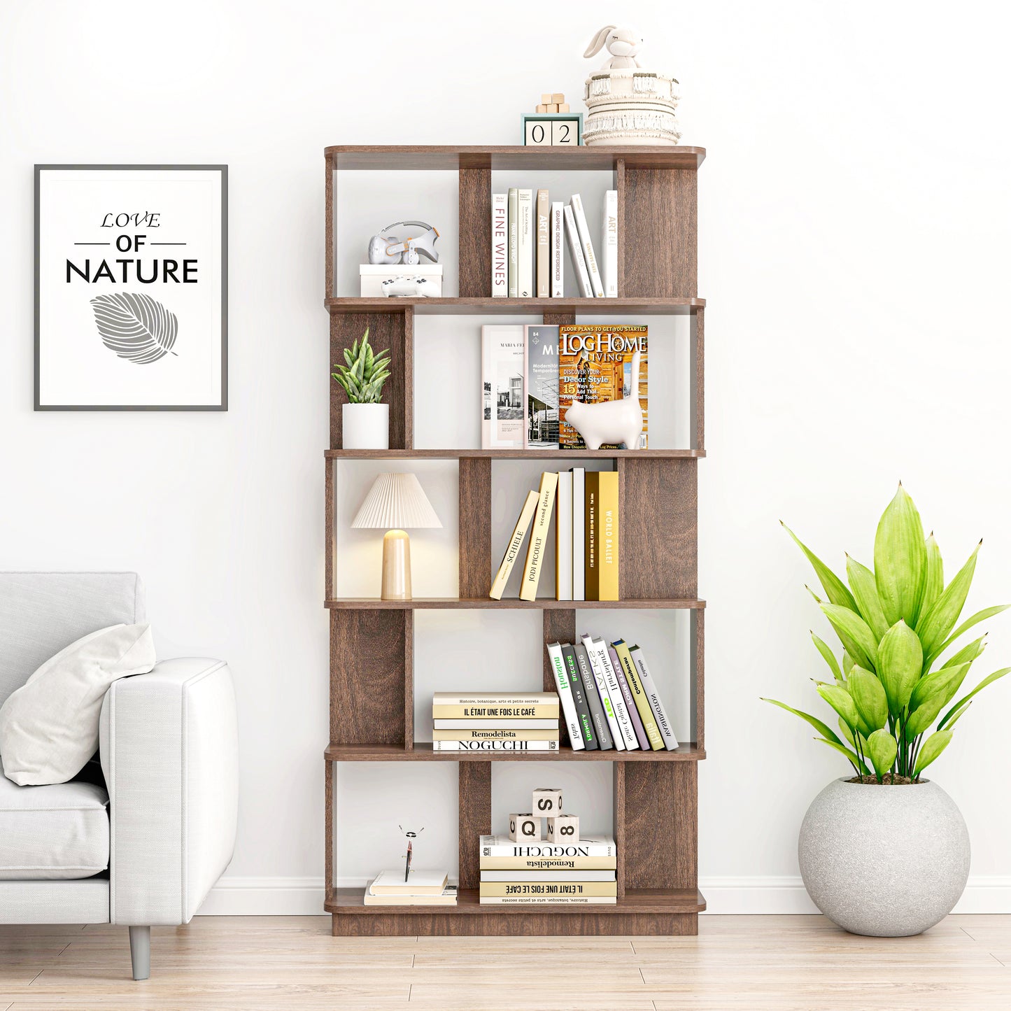 31.5L X 64.56H Free Combination Bookshelf Modern 5-Tier Open Storage Bookcase MDF Wood Display Shelving For Living Room Home Office Bedroom Decor Organizer, Media Storage Shelves