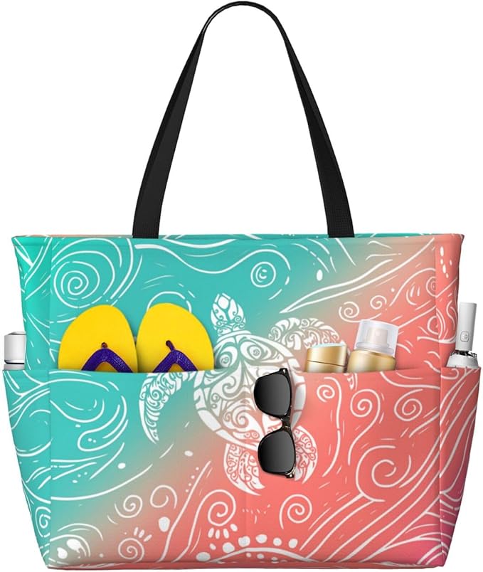 NLZI Beach Bag for Women Beach Tote Bag Waterproof Sandproof Large Bags with Zipper Big Capacity for Vacation Travel