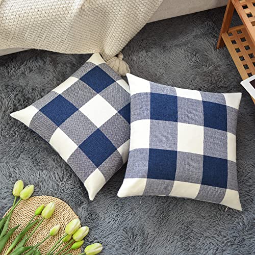 Tosewever Set of 2 Buffalo Check Plaid Pillow Covers Farmhouse Rustic Pillow Cases, Cotton Linen Throw Pillow Covers Cushi...