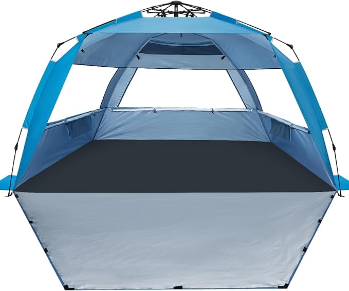WhiteFang Deluxe Pop Up Beach Tent Sun Shade Shelter for 3-4/5-6 Person, UV Protection, Extendable Floor with 3 Ventilatin...