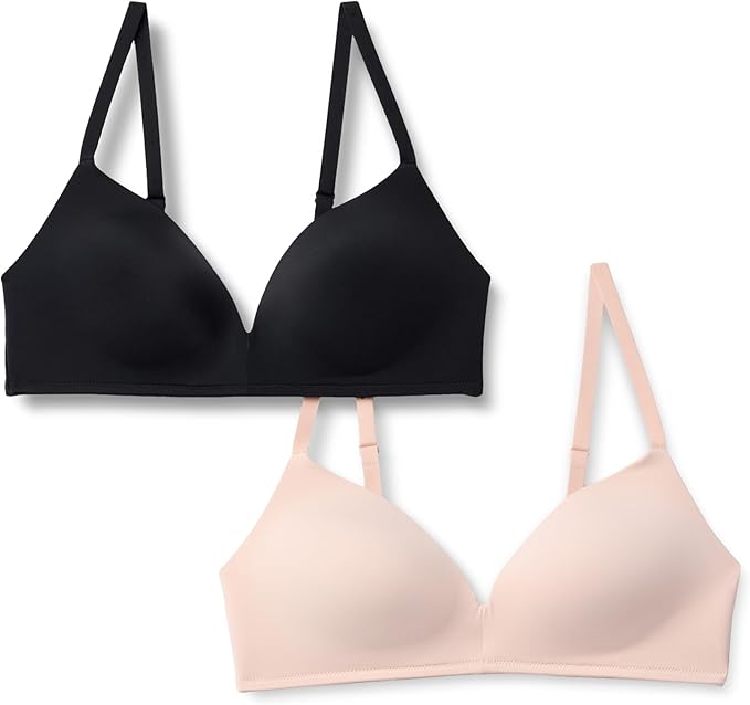 Amazon Essentials Women's Microfiber Lined Plunge Bralette, Wirefree, Pack of 2