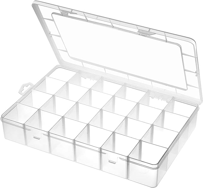 Gbivbe Large 24 Grids Plastic Organizer Box Adjustable Dividers,Clear Storage Box for Jewelry, Art DIY Crafts, Washi Tape...
