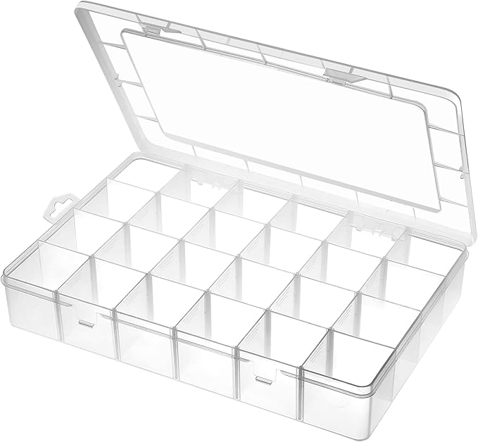 Gbivbe Large 24 Grids Plastic Organizer Box Adjustable Dividers,Clear Storage Box for Jewelry, Art DIY Crafts, Washi Tape...