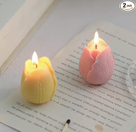 Tulip Flower Shaped Scented Candle,2 Pack Handmade Aroma Soy Wax Decorative Candle for Table Photo Prop Birthday Gift,Pref...