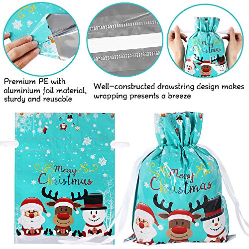 HRX Package Holiday Drawstring Gift Bags, 30pcs Christmas Foil Gift Wrapping Sacks Pouches for Xmas Presents Party Favor (...
